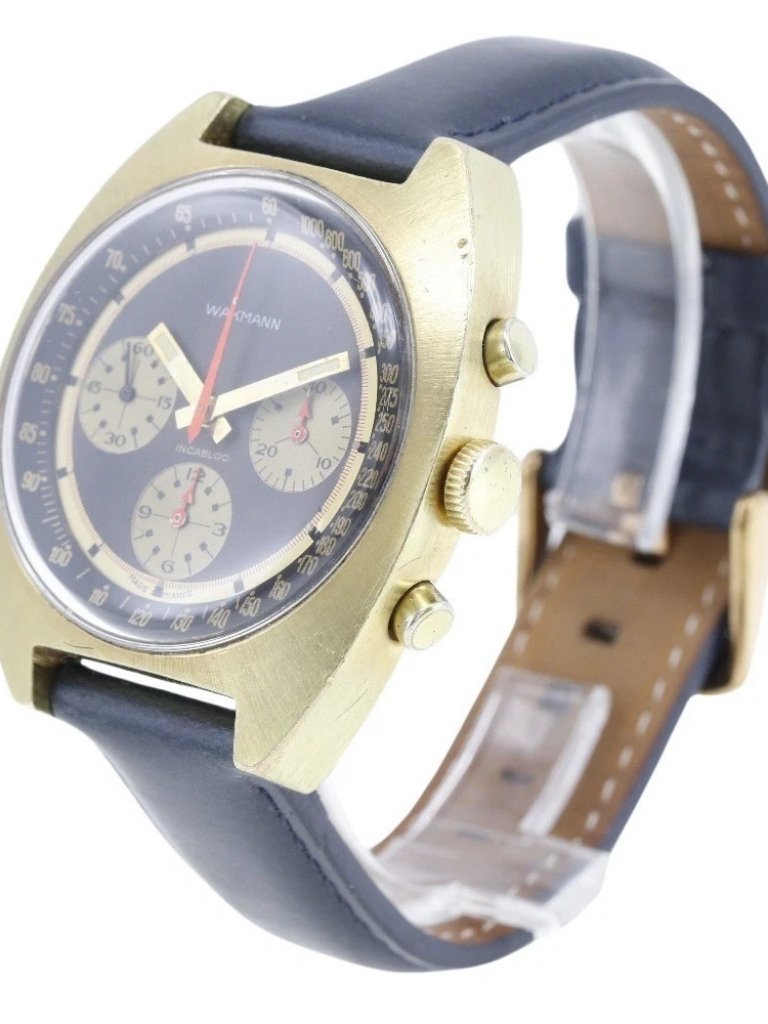 Wakmann Incabloc Watches Blackdial Stainless SteelLeather Hand Winding Ch